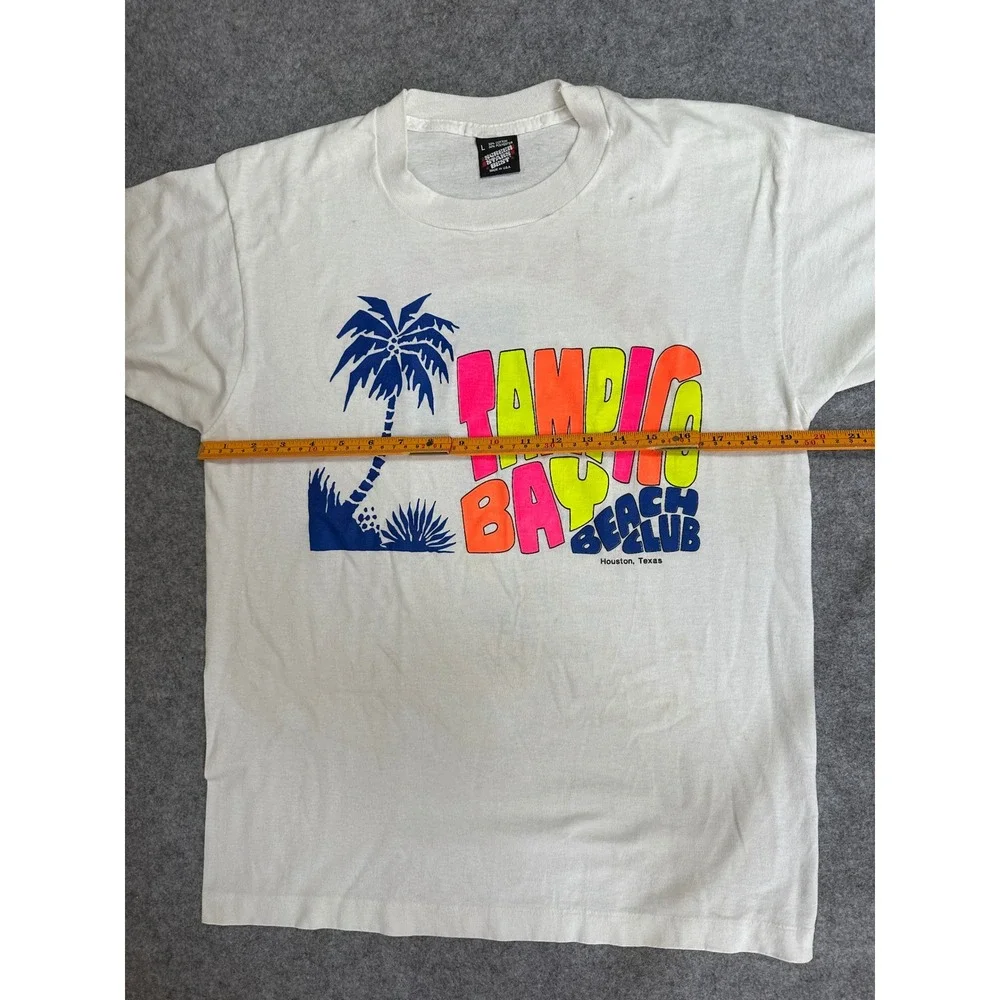 Screen Stars Tampico Bay Beach Club T-Shirt Large White Vintage Lifeguard‎ Tee